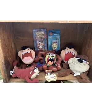 Vintage Taz Looney Tunes Lot (8pc) 1990s Plush Toys and Pens & Clip